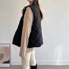 가을 겨울 소규모 다용도 마름모 보온 민소매 면 의류 조끼 여성 면 의류