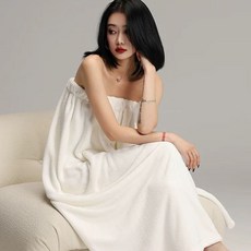 新款加大強吸水柔軟女士浴裙家用浴袍長款, 白色-衣長100cm, 1個
