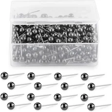 코르크 보드용 지도 압정 비즈 헤드 마킹 푸시 핀 레트로 메탈릭 컬러 장식 1/8 인치 200 개, [02] Black