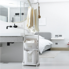 쏘리브 이동식 3단 빨래바구니 옷걸이 행거, 화이트