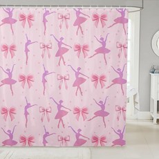 Erosebridal 보우 발레 182.9cm(72인치) 너비 182.9cm(72인치) 샤워 커튼 핑크 카와이 발레리나 욕실 커튼 어린이 소녀 청소년용 댄스 발레 목욕 커튼