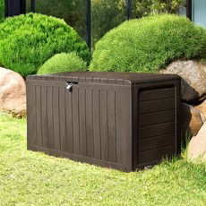 아웃라이프 야외 290L 수납함 데크박스 전원 창고 조립식 보관함 농막 테라스 정원 수납, 브라운