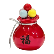 陶瓷福袋造型水果叉收納罐組, 福氣滿滿紅福 6彩叉, 1個