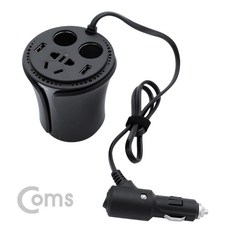 차량용 멀티 시가잭 인버터 120W USB 2P-컵홀더형 검정 시거잭 WK362, 1개