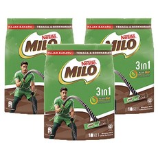 MILO 3인1 밀크 초콜릿 코코아 파우더, 33g, 18개입, 3개