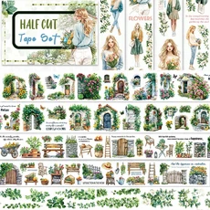 4Pcs 매트 파자마 레이디 애완 동물 테이프 PreCut 꽃 장식 스티커에 대 한 투명 마스킹 Scrapbooking 저널, 01 JD384-1