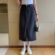 화지나무 H라인 데님 스커트 앞트임 롱 청치마