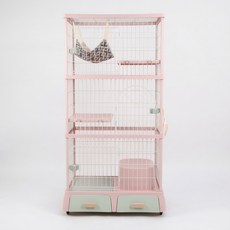 創逸DF 馬卡龍三層貓籠 抽屜式貓砂盆設計 卡粉色 94x64x184cm, 1個, DF03 卡粉 三層貓籠【正品原裝箱】　