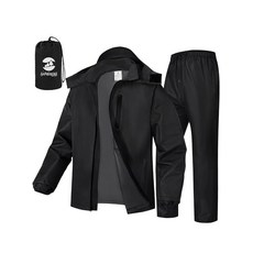 SaphiRose 남성용 방수 레인 수트 2개/세트 골프 오토바이 낚시용 휴대용 기어(그레이 XXL), 블랙, L