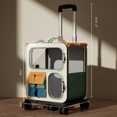 먀오샤오위안 대형 캔버스 반려동물 이동 가방 2in1 - 백팩+캐리어 통기성 우수 휴대용 멀티펫 여행 캐리어 (강아지 고양이), 1개, 녹색-주황색