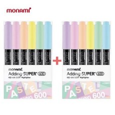 모나미 에딩슈퍼 형광펜 600 파스텔 6색 X 2개묶음, 기본