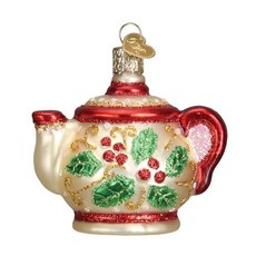 [5] Old World Christmas Swiftea 크리스마스 트리용 머그 유리 장식 수제 휴일 장식 티 컬렉션, Holly Teapot