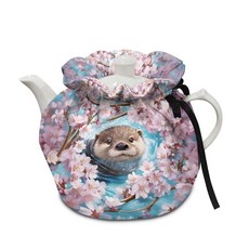 Xoenoie 핑크 벚꽃 프린트 찻주전자용 면 티 코시 따뜻한 찻주전자 커버 가정용 주방 식탁 장식용 보온 주전자