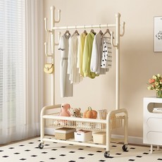 2단 이동식 행거 철제 튼튼한 스탠드 옷걸이, Cream White크림색 80cm