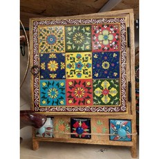 實木手工彩繪鑰匙壁掛桌放兩用鎖盒, 1個