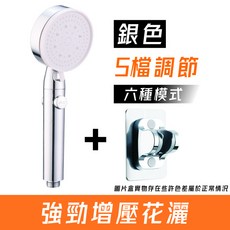 六檔增壓花灑 六種模式 強力增壓 一鍵止水 通用四分接口, 電鍍銀, 1套