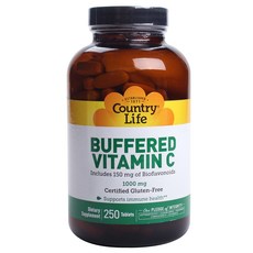 Country Life 維他命C錠 1000mg 無麩質 無糖, 250顆, 1罐