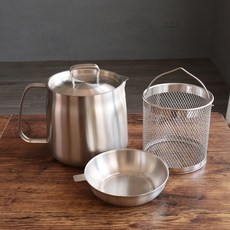 304不鏽鋼油炸壺 油炸鍋附瀝油網籃 濾油壺, 1個, 2L