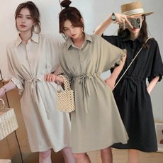 여성 반팔 프릴 소매 임산부 러블리 카라 미디 원피스