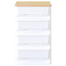 HOPMA木天板四抽塑膠收納櫃B-PP400, 白配楓木