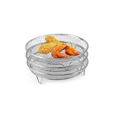 Gurlideo 3피스 에어 프라이어 랙 쌓을 수 있는 액세서리 19.8cm(7.8인치) 스테인리스 스틸 바스켓 트레이 다층 탈수기 베이킹 로스팅용 (라운드)