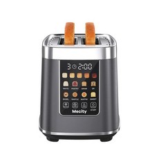 Mecity 터치 스크린 및 자동 리프트가 있는 2슬라이스 토스터 8가지 빵 설정이 스테인리스 스틸 쿨 5가지 쉐이드 레벨 1200W 고출력 보온 재가열 기능 메탈릭 그, 회색