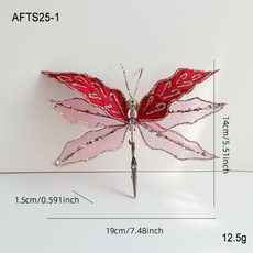 【 台灣直發 】 耶誕節裝飾品 19cm高檔網紗仿真蜻蜓 耶誕夾子蝴蝶, 紅色蜻蜓, 1個