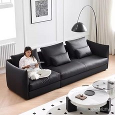 意式極簡黑色真皮沙發客廳大小戶型羽絨簡約休閒直排雙人組閤沙發 ZPEW, 頭層牛皮,組合（370*270）