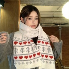 韓版針織圍巾 復古費爾島風加厚保暖圍脖 聖誕節撞色針織圍巾女