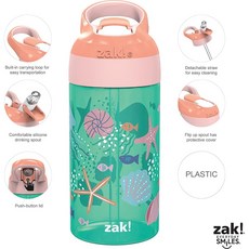 啵比小舖 美國 Zak Riverside 兒童塑膠防漏吸管冷水瓶 16oz(453ml)不含 BPA, 1個, 貝殼