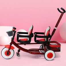 쌍둥이 세발자전거 연년생 자전거 세발 2인용 트롤리 쌍둥이유모차 아동 유모차형 유아, E.윈저레드, 1개