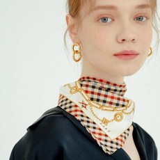 닥스 DAKS DCSE141 SILK100% 실크 베이지 체크 패턴 스퀘어 스카프 502068
