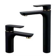 DONGYOU 黑色面盆龍頭 磨砂黑金把/全黑手把 工業風設計 浴室水龍頭 矮款, 1個, 黑手把,矮款