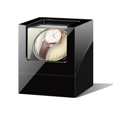 機械手錶上鍊盒 搖錶器 轉錶器, 1表位-黑色烤漆+白-5檔插電+電池4