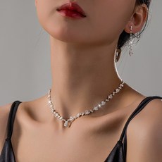 FANSYLI 목걸이 귀걸이 세트 신부 주얼리 세트 파티 드레스 주얼리 세트 블링블링 큐빅 목걸이+귀걸이 투피스 W2508A12