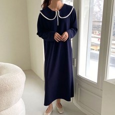 마미누리긴팔 라운드 지퍼 원피스 만삭 임산부 데일리 모임 임부복 177009