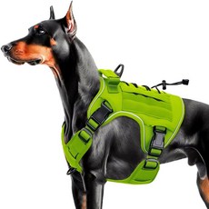 대형견을 위한 튼튼한 전술견 하네스 몰 시스템이 장착된 당김 조절식 반사 애완동물 조끼 서비스 훈련용 K9 군용 등급 제어 야외 및 10가지 이상 품종 검은색 소형, L: Neck: 19-25'',, Wild Lime, 1