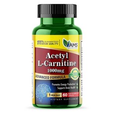 America Medic & Science 아세틸 L-카르니틴 1000mg (60정) | 남성 및 여성용 식이 보충제 | 에너지 생산 촉진 | 뇌 건강 지원 | 기억력과 집중력, America Medic & Science 아세틸 L-, 1개