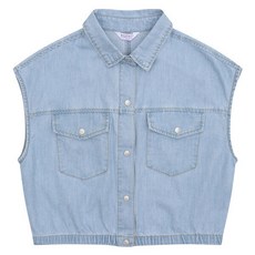 에꼴리에 워싱 블루 데님 크롭 조끼23b51521