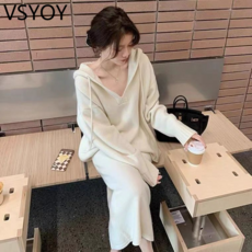 vsyoy 임산부 가을 정장 패션 우아한 서양 스타일 긴 소매 니트 캐주얼 스웨터 하프 길이 스커트 투피스 세트