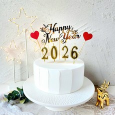 2026년 해피뉴이어 케이크 토퍼 숫자초 세트 케이크픽 홈파티 새해픽 새해초, 1세트, 골드