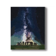 MANTO 台灣製造 大尺寸DIY數字油畫 40x50cm 釘好內框 歐洲日本花海風景 初學者專用, 星空．巨石陣, 1套