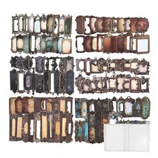 MiyouLUNA 루나 빈티지 프레임 스크랩북 스티커 120개 스크랩북 저널링 및 공예 용품을 위한 앤티크 라벨 에페메라 보관 정리함 포함 192234, 앤티크 메탈 라벨