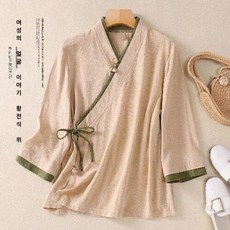 여름법복 빈티지 긴팔 퓨전 상의 여성 개량한복 끈