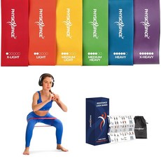 PhysioSpace 운동을 위한 저항 밴드 - 다리 둔근 및 코어용 루프 운동 밴드 6개 세트 - 남성 및 여성용 물리 치료사가 디자인한 천연 라텍스 부티 밴드