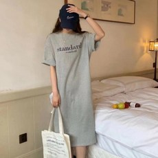 여성 임부복 캐주얼 오버핏 레터링 반팔 롱 원피스