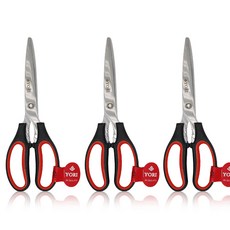 YORI 스테인레스 스틸 주방 가위 3개세트 가정용 업소용 고기 삼겹살, 1세트, 블랙레드
