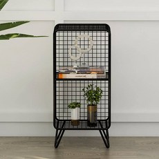 簡易鐵藝網格置物架 服裝店展示架 落地書架 小型收納櫃, 黑色35*30*65cm