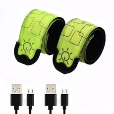 VantON 온e LED 안전 손목 밴드 조명 - 2팩 충전식 높은 가시성 야광 야간 러닝 라이트 글로우 팔찌 반사 기어 세트 사이클링 걷기 조깅 낚시 캠핑용 (그린) 1455