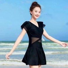 DIU 仙女範泳衣女新款潮遮肚顯瘦連體泡溫泉夏季時尚戶外泳裝保守, L【110-130斤】